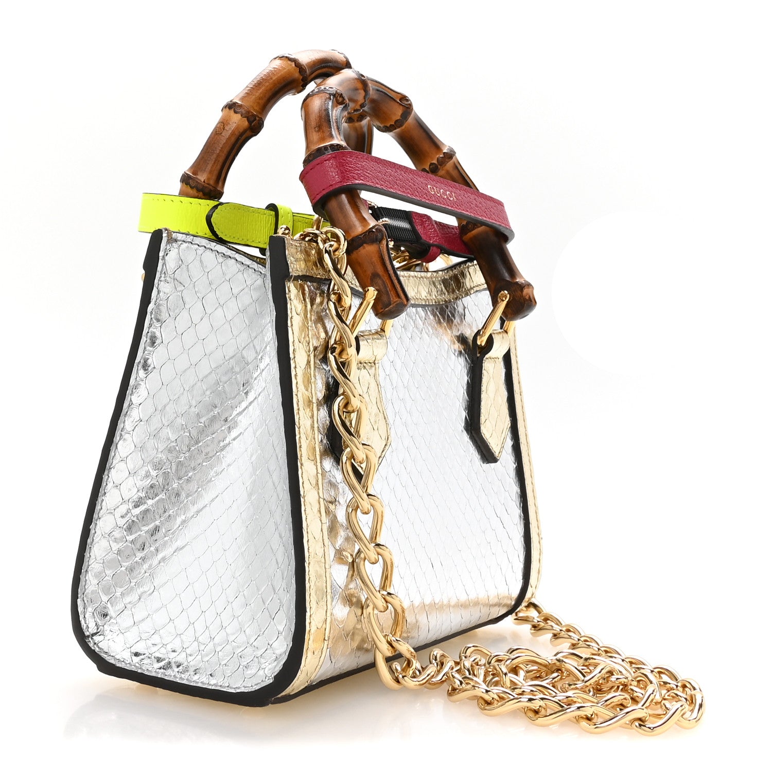 Metallic Snakeskin Mini Diana Tote Bag Silver Platino
