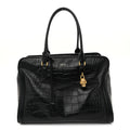 Calfskin Crocodile Embossed Large Skull Padlock Zip Around Tote Black