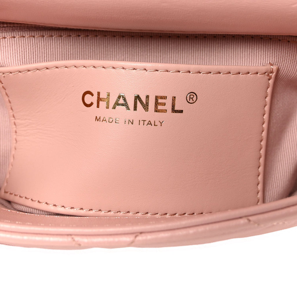 Lambskin Quilted Mini Heart Charms Flap Light Pink