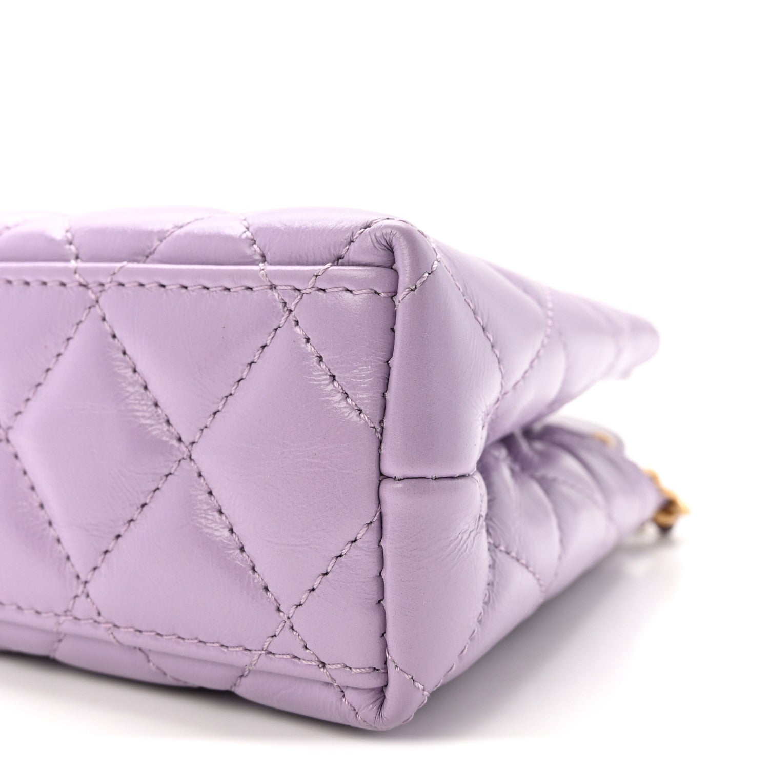 Shiny Aged Calfskin Quilted Nano Kelly Shopper Lilac