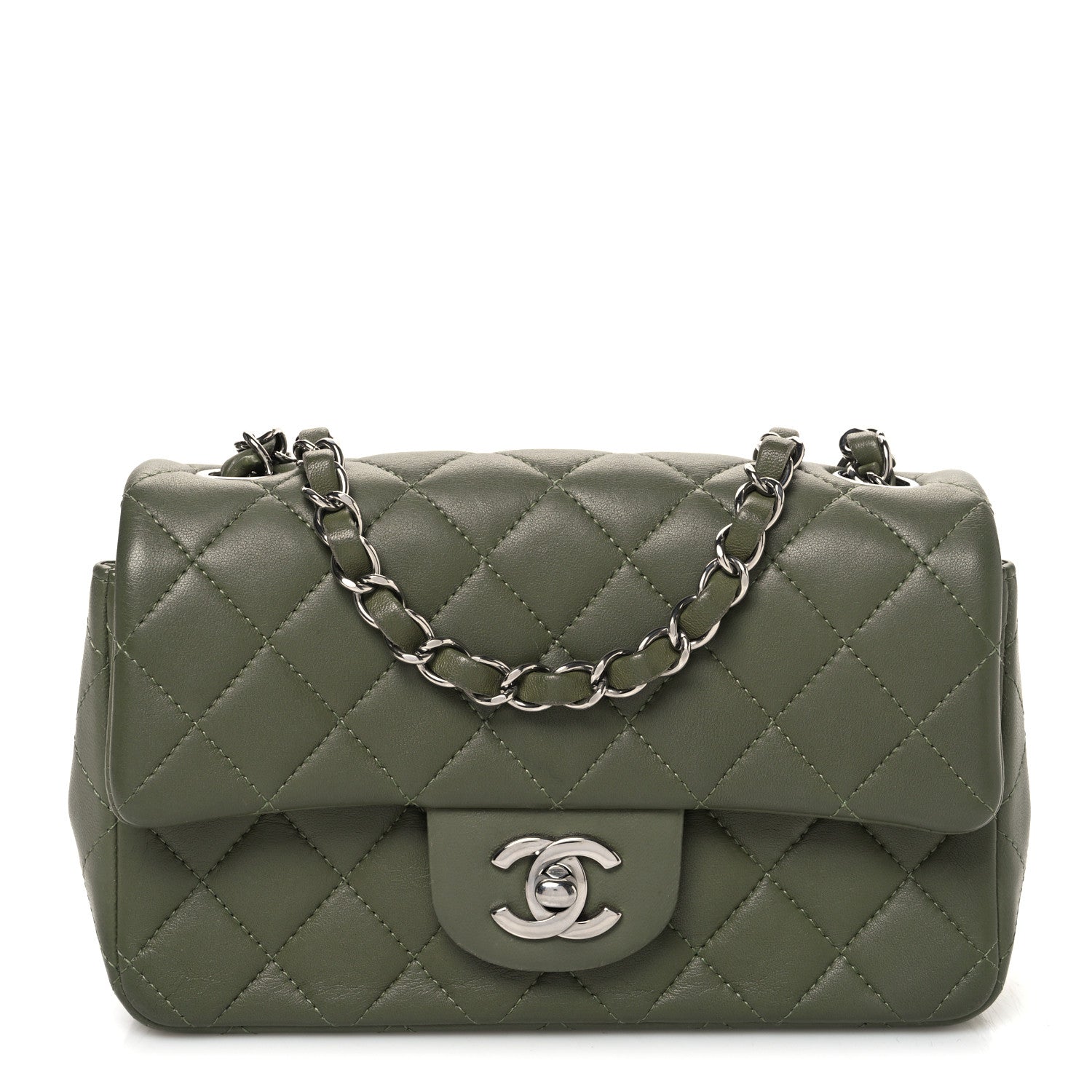 Lambskin Quilted Mini Rectangular Flap Green