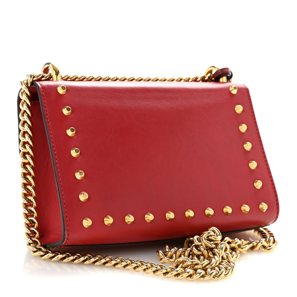 Calfskin Studded Small Padlock Shoulder Bag Hibiscus Red