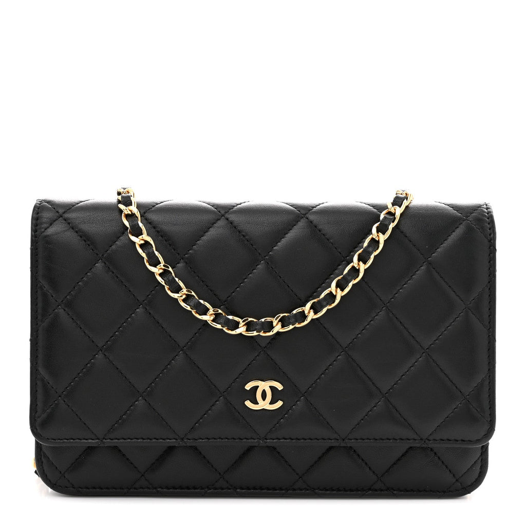 Lambskin Quilted Wallet On Chain WOC Black