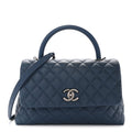 Caviar Quilted Small Coco Handle Flap Blue