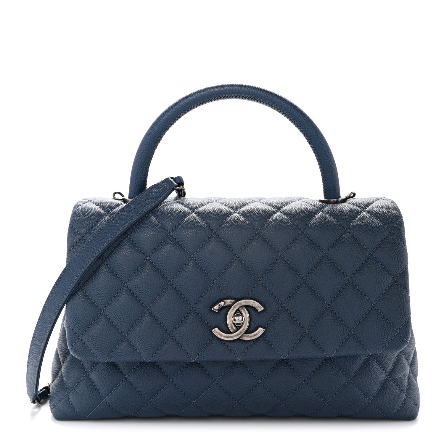 Caviar Quilted Small Coco Handle Flap Blue