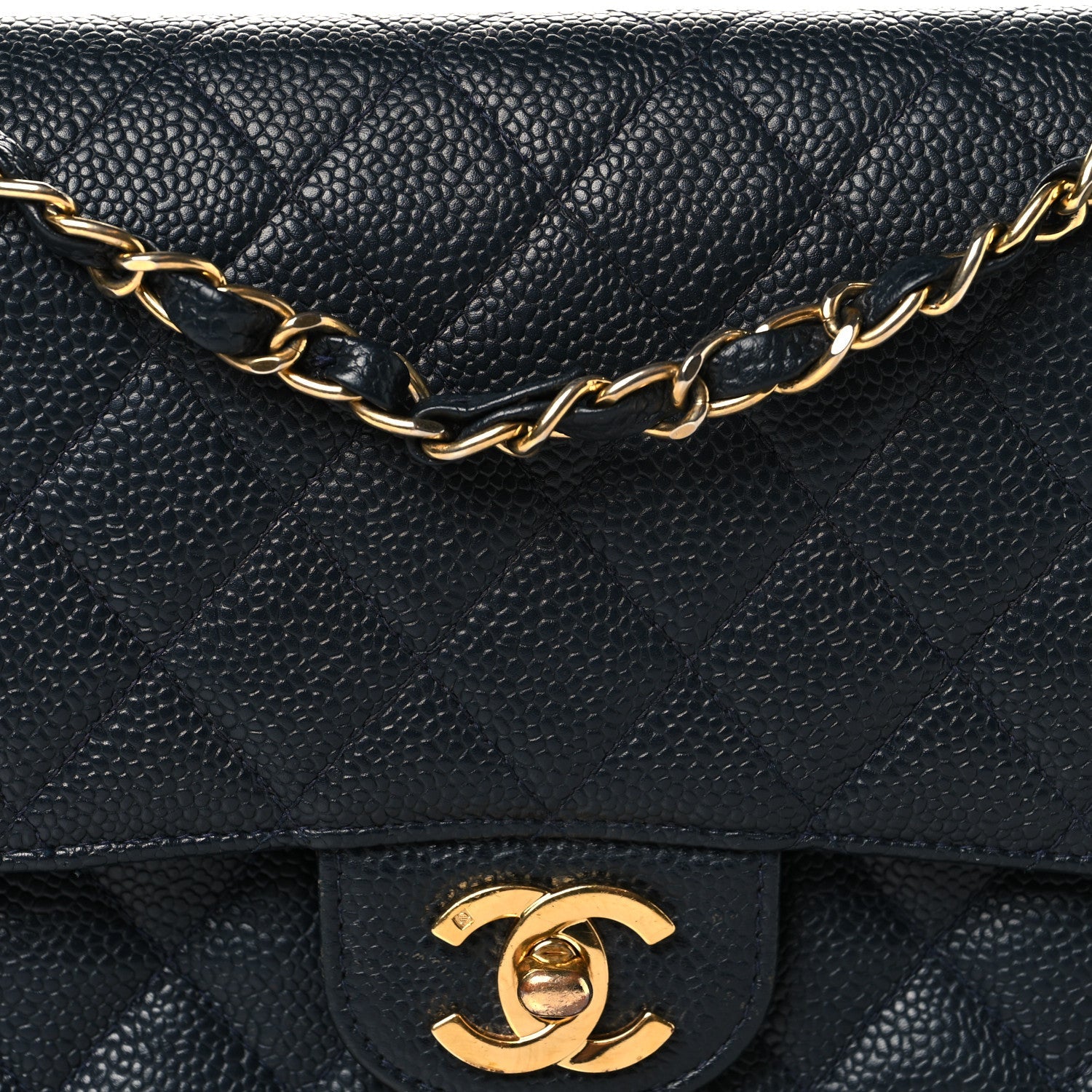 Caviar Quilted Small Double Flap Navy