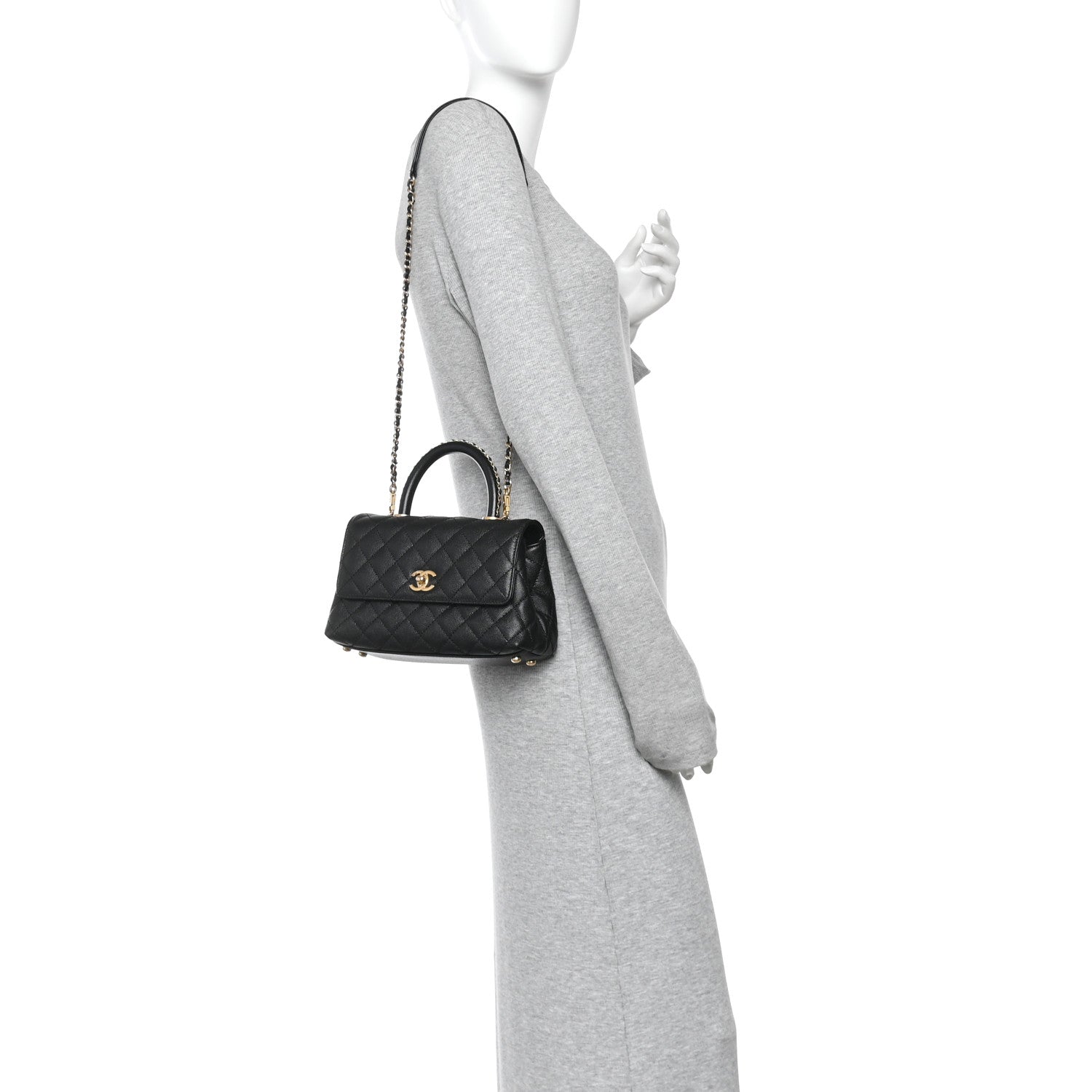 Caviar Quilted Mini Coco Chain Handle Flap Black