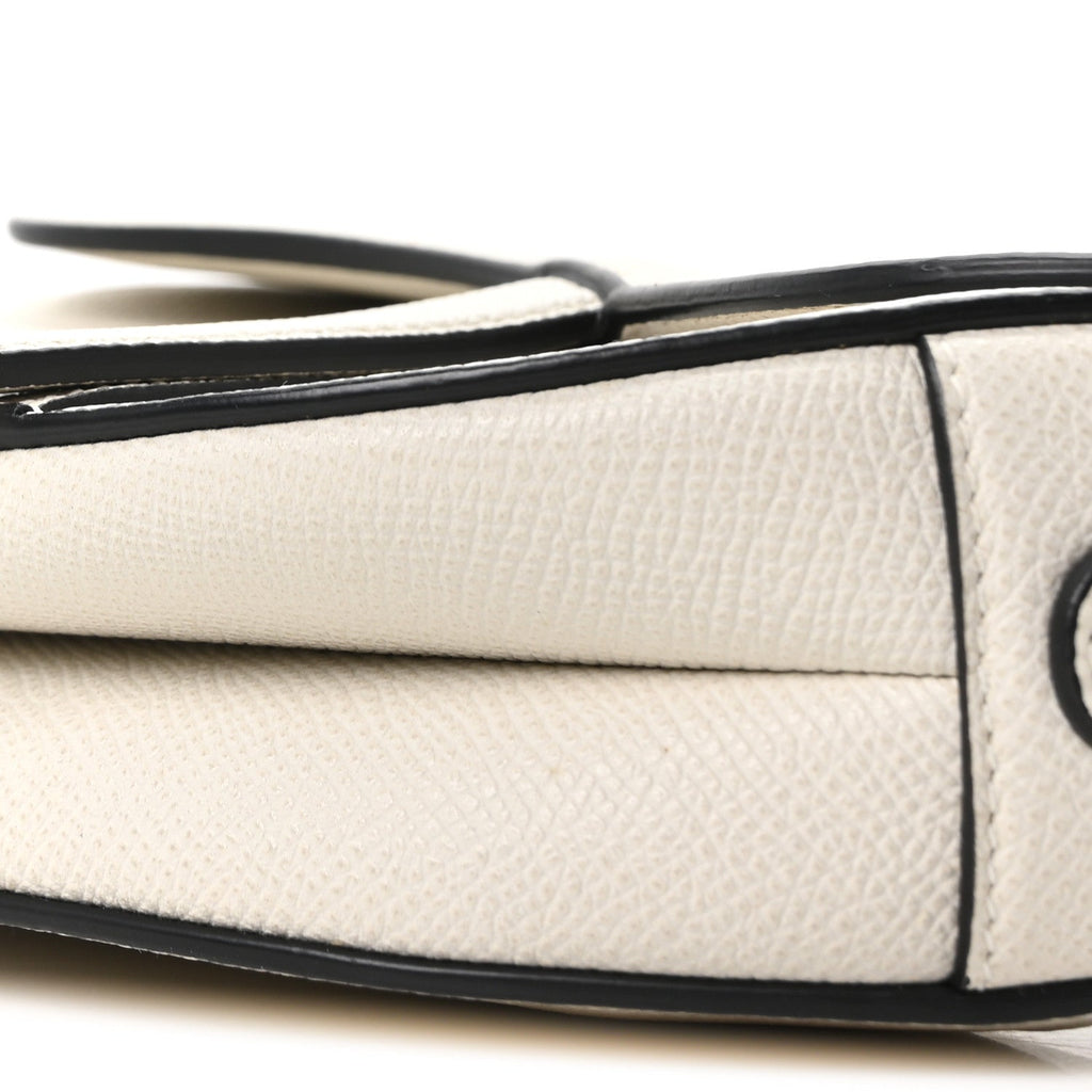 Grained Calfskin Mini Saddle Bag White