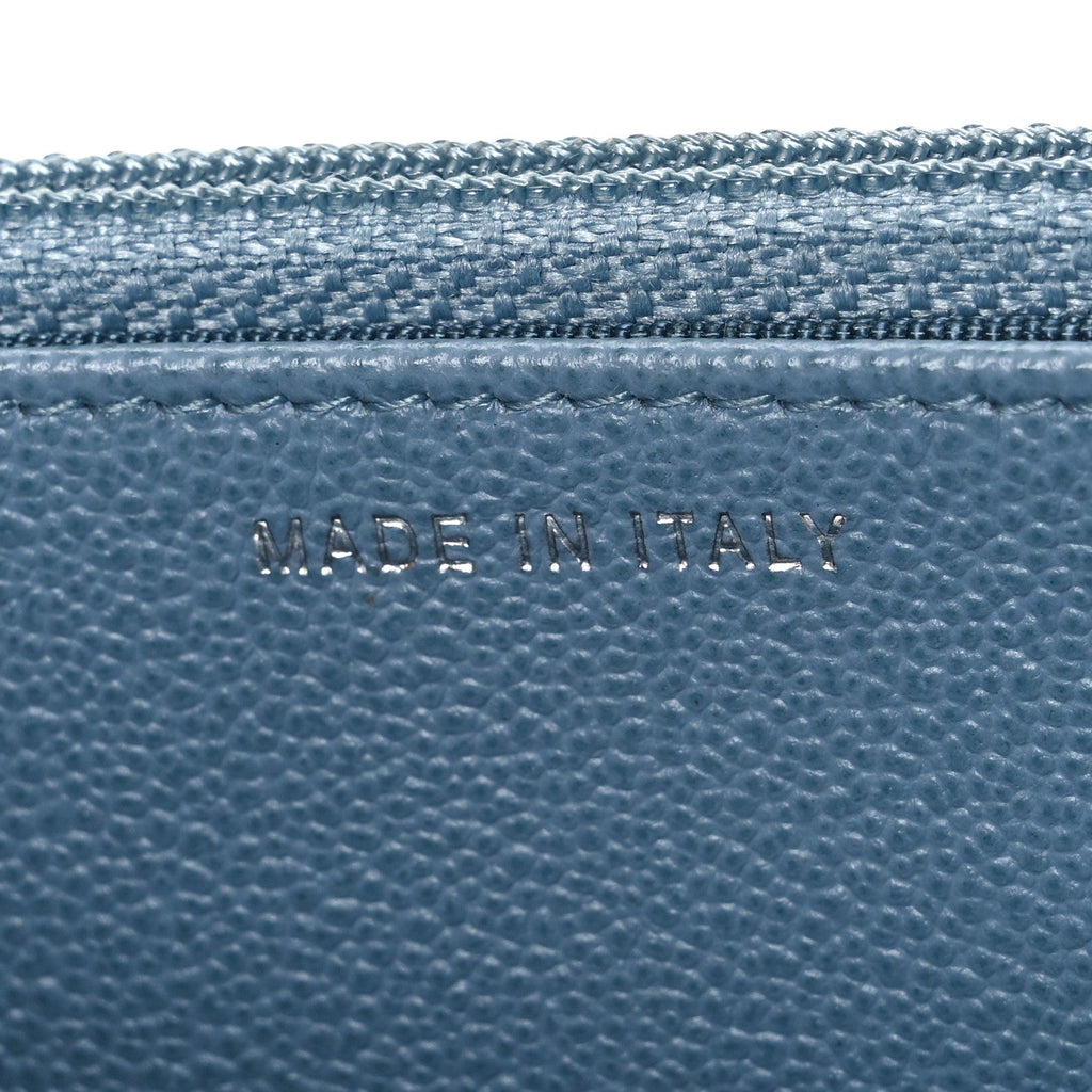 Grained Calfskin Quilted CC Box Wallet On Chain WOC Blue