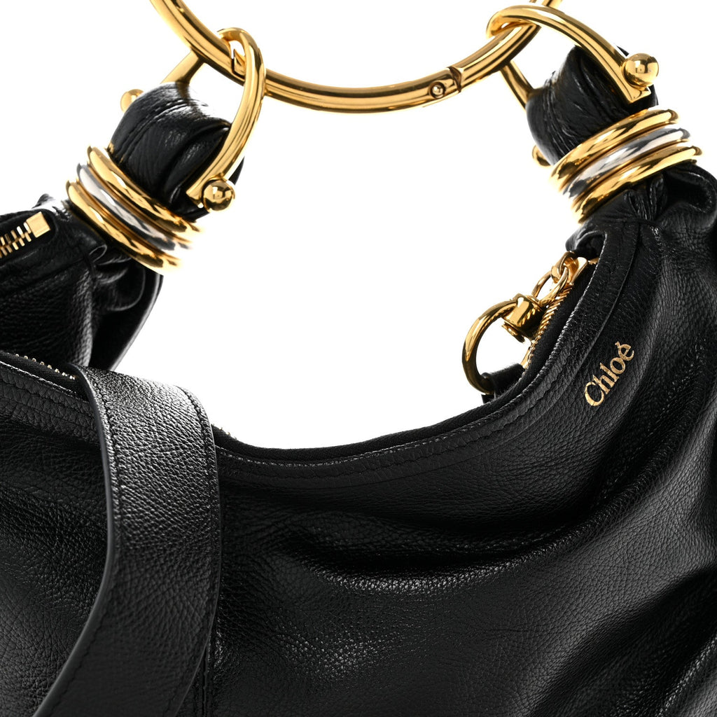 Grained Calfskin Small Bracelet Hobo Bag Black