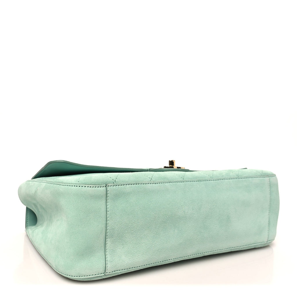 Suede Calfskin Small Souplissimo Maxi Flap Green