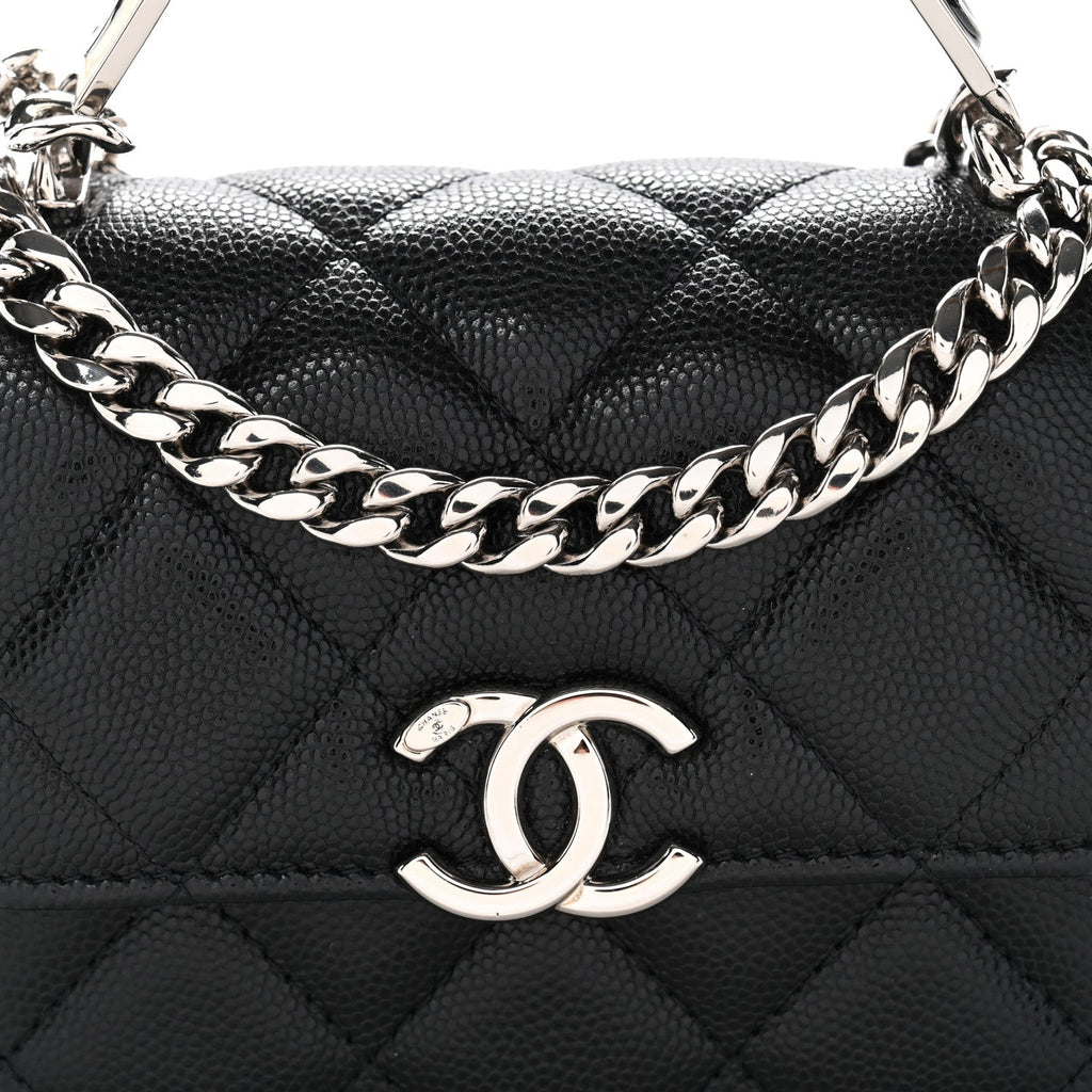 Caviar Quilted Enamel Top Handle Flap Clutch With Chain Black Clutch With Chain Black