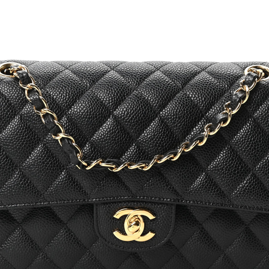 Caviar Quilted Medium Double Flap Black