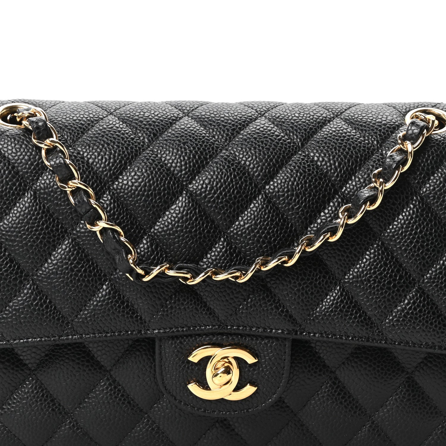 Caviar Quilted Medium Double Flap Black