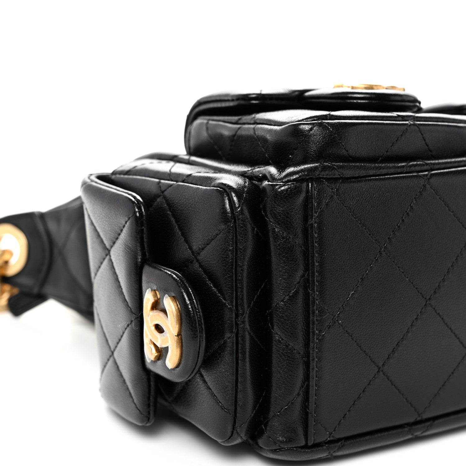 Shiny Lambskin Quilted Trendy Pockets Hobo Black
