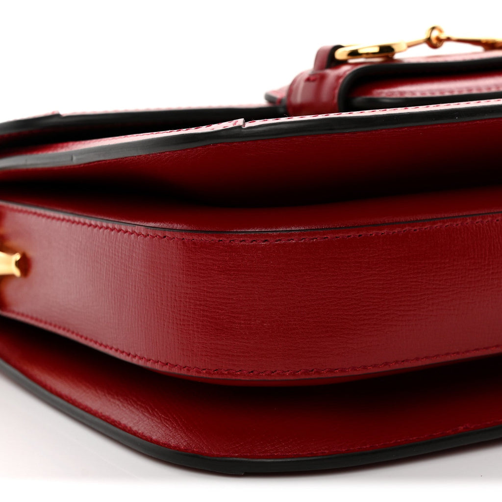 GG Supreme Monogram Azalea Calfskin Horsebit 1955 Shoulder Bag Beige Ebony New Cherry Red