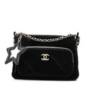 Velvet Effect Nylon Shiny Crumpled Calfskin Quilted Chanel 25 Clutch With Chain Black