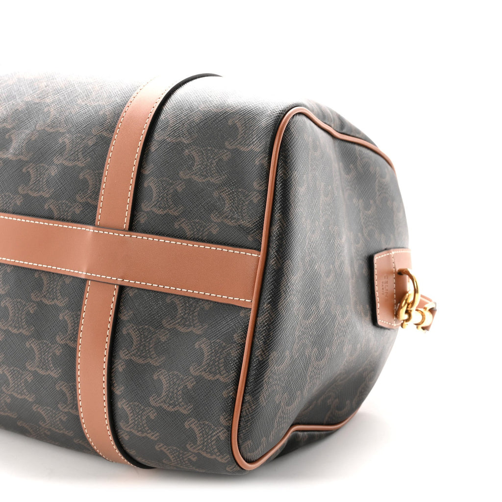 Triomphe Canvas Calfskin Boston Bag Tan