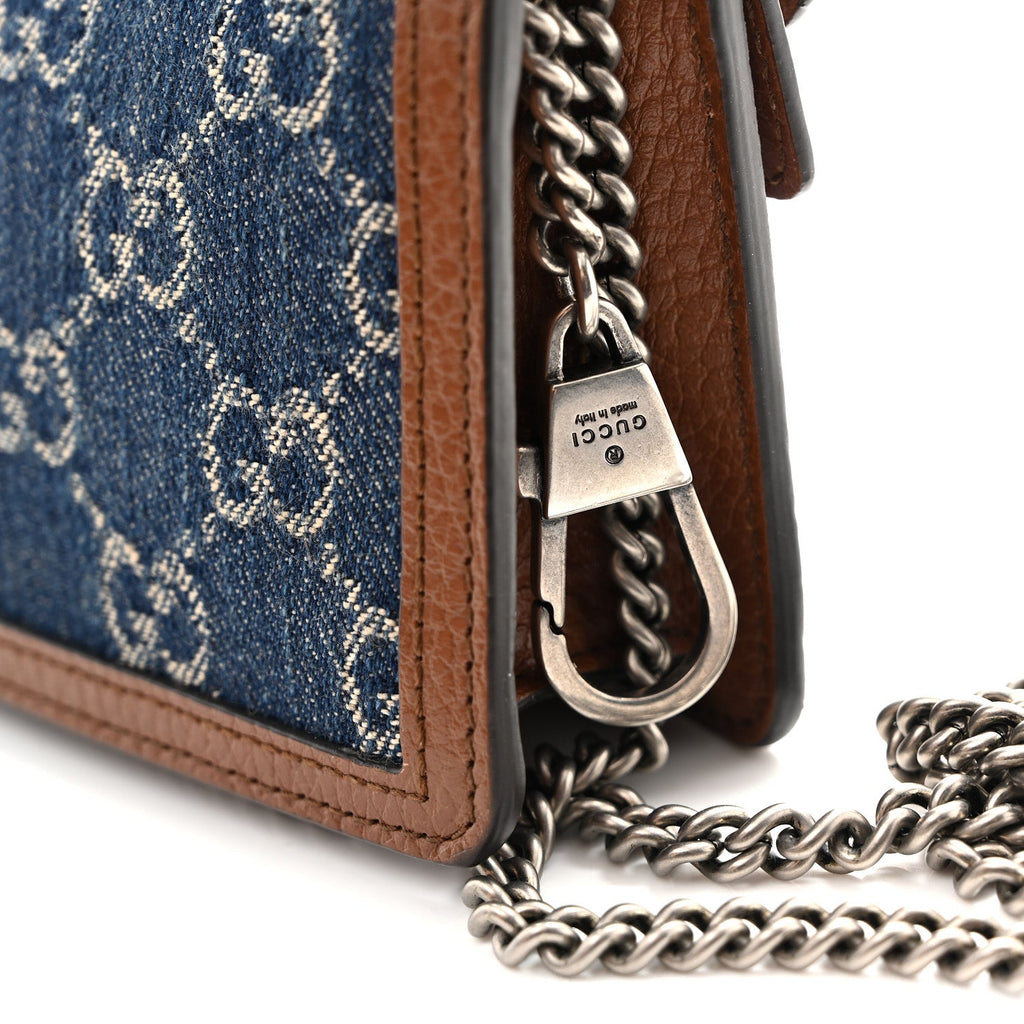 New Denim GG Monogram Dollar Calfskin Enamel Super Mini Dionysus Shoulder Bag Blue Tea Cuir Epilog Electric Blue