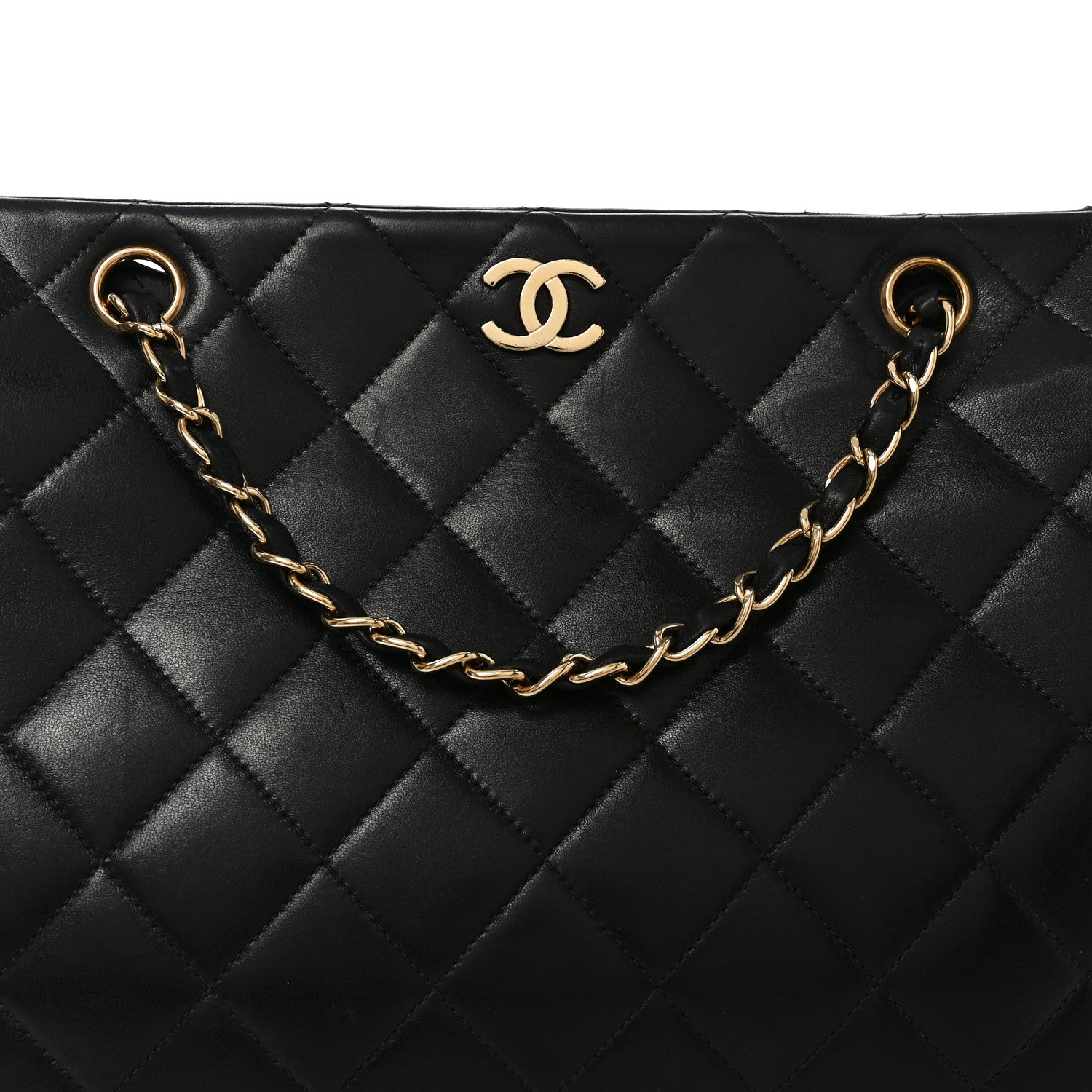 Lambskin Quilted Small Shopping Tote Black