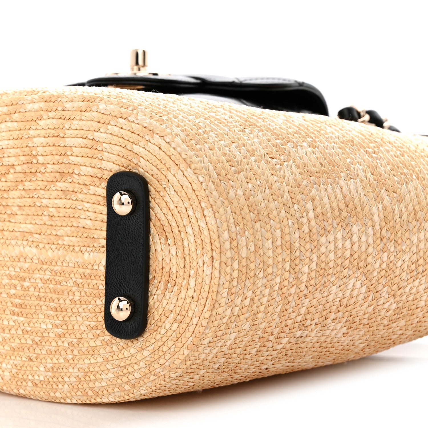 Raffia Braided Lambskin Small Shopping Tote Beige Black Beige Black
