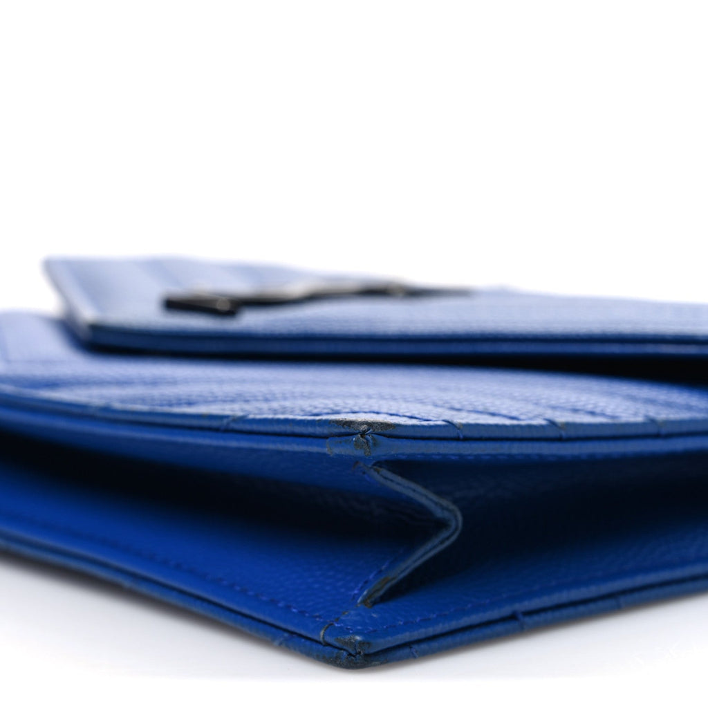 Grain De Poudre Matelasse Chevron Monogram Envelope Chain Wallet Blue Majorelle