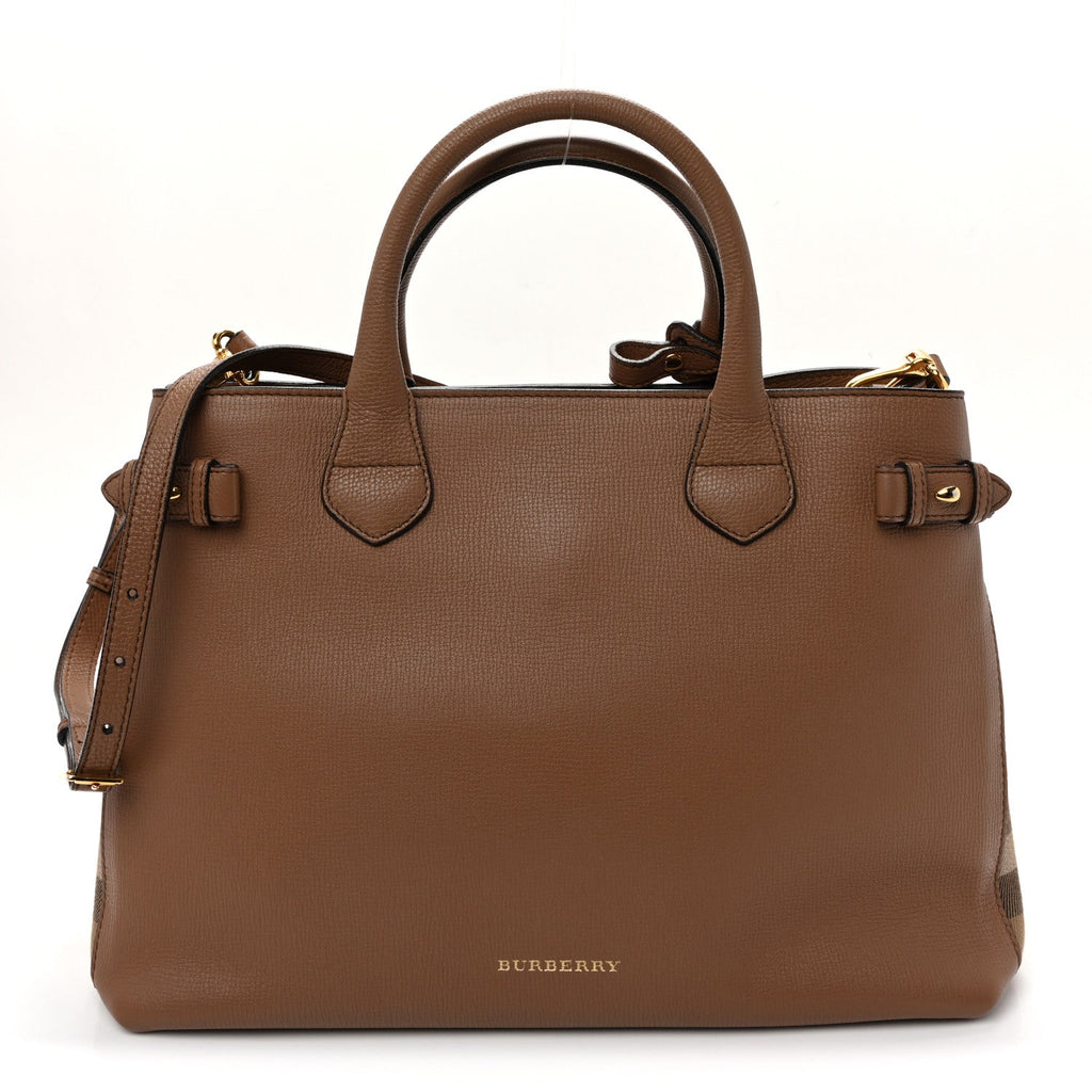 Grainy Calfskin House Check Medium Banner Tote Dark Sand