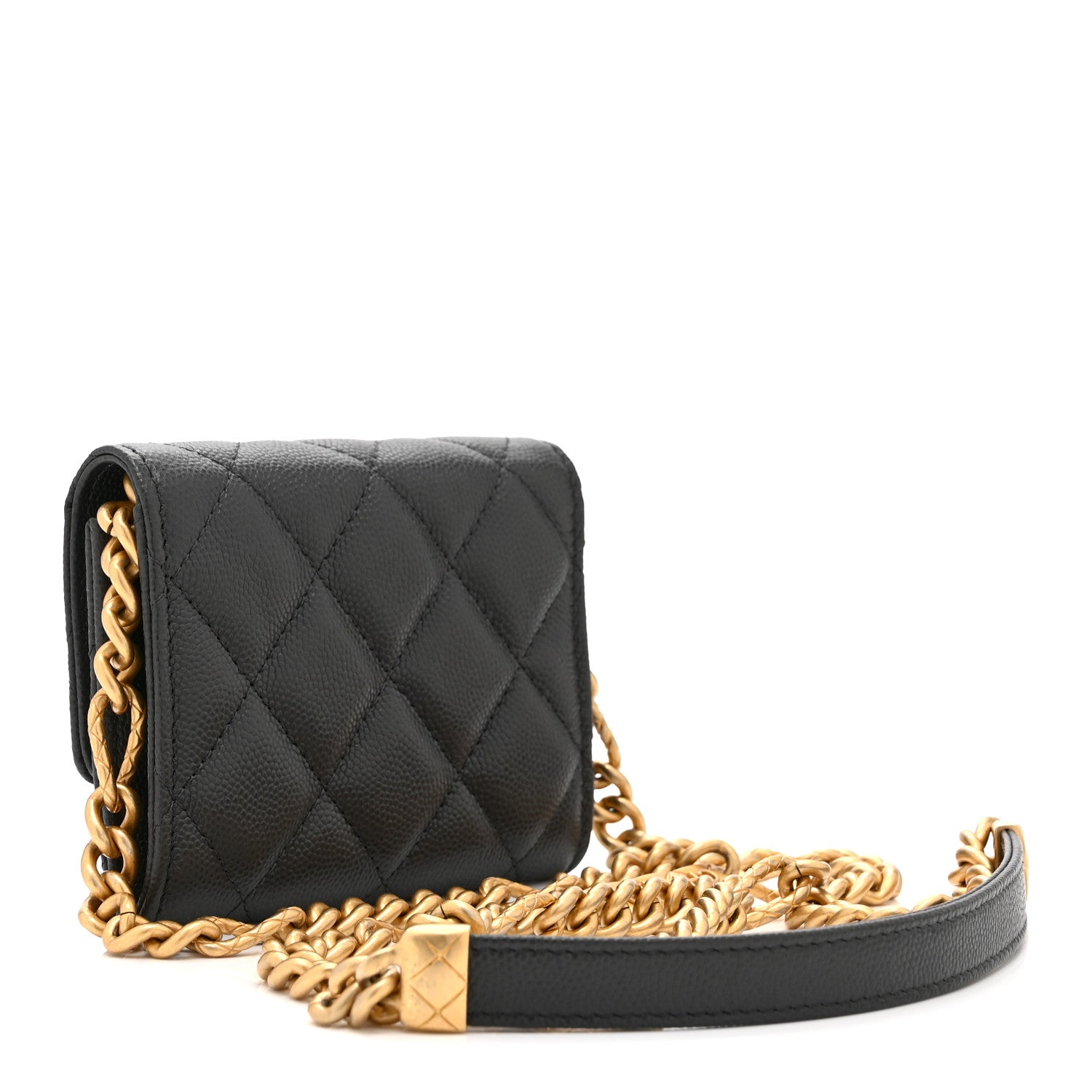 Caviar Quilted Bracelet On Chain Clutch Grey