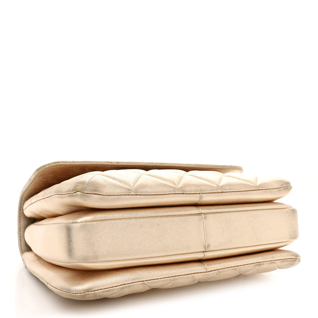 Metallic Lambskin Quilted Small Trendy CC Flap Dual Handle Bag Gold