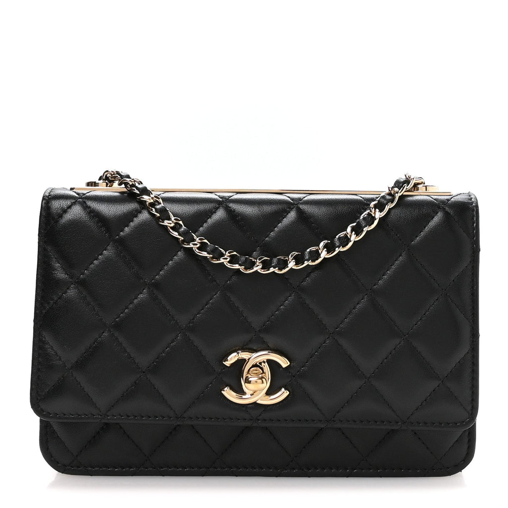Lambskin Quilted Trendy CC Wallet On Chain WOC Black