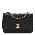 Lambskin Quilted Trendy CC Wallet On Chain WOC Black