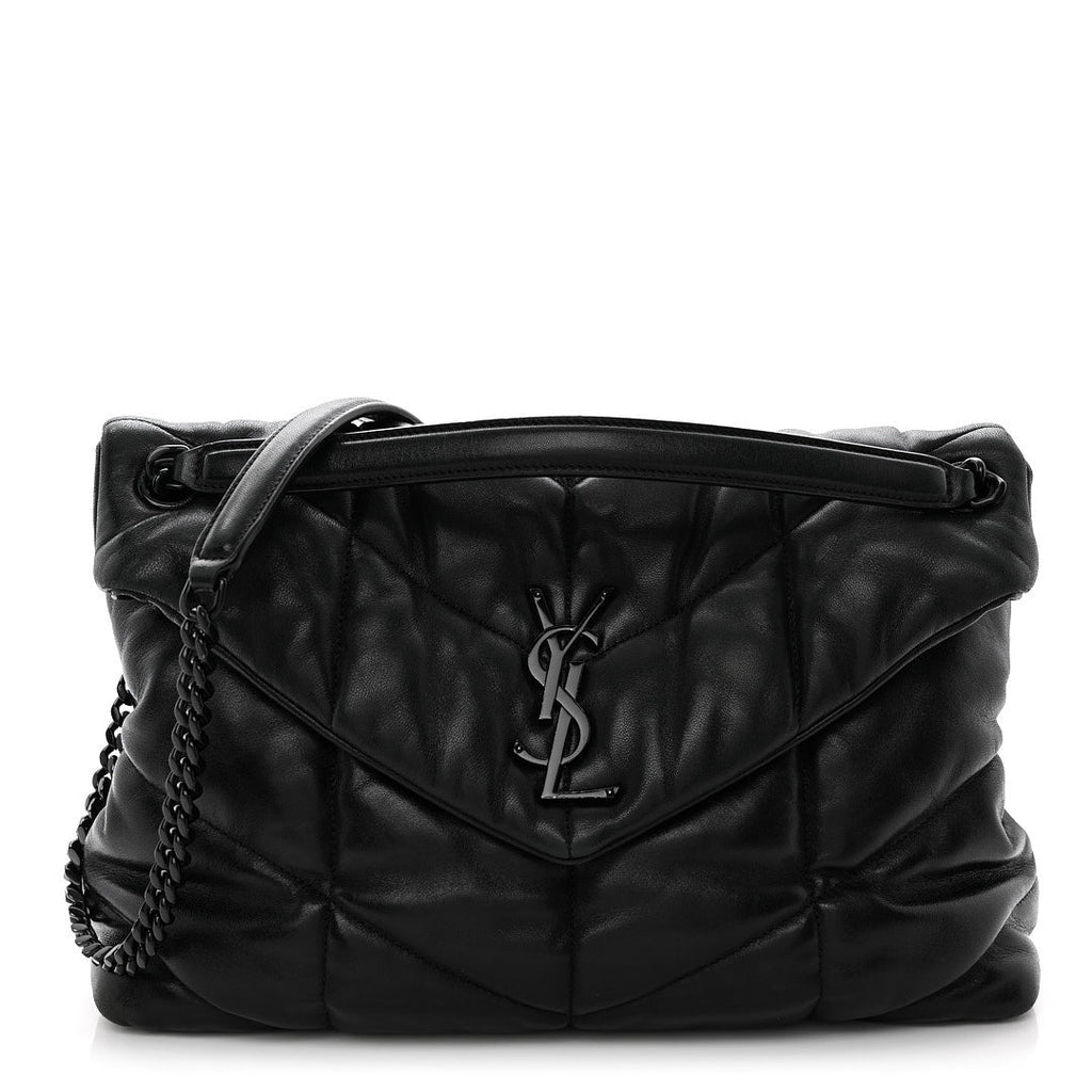 Lambskin Quilted Monogram Monochrome Small Loulou Puffer Chain Satchel Black