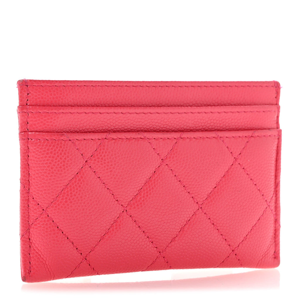 Caviar Quilted Chain CC Card Holder Dark Pink
