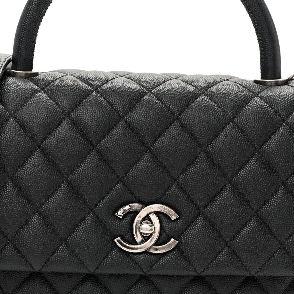 Caviar Quilted Small Coco Handle Flap Black