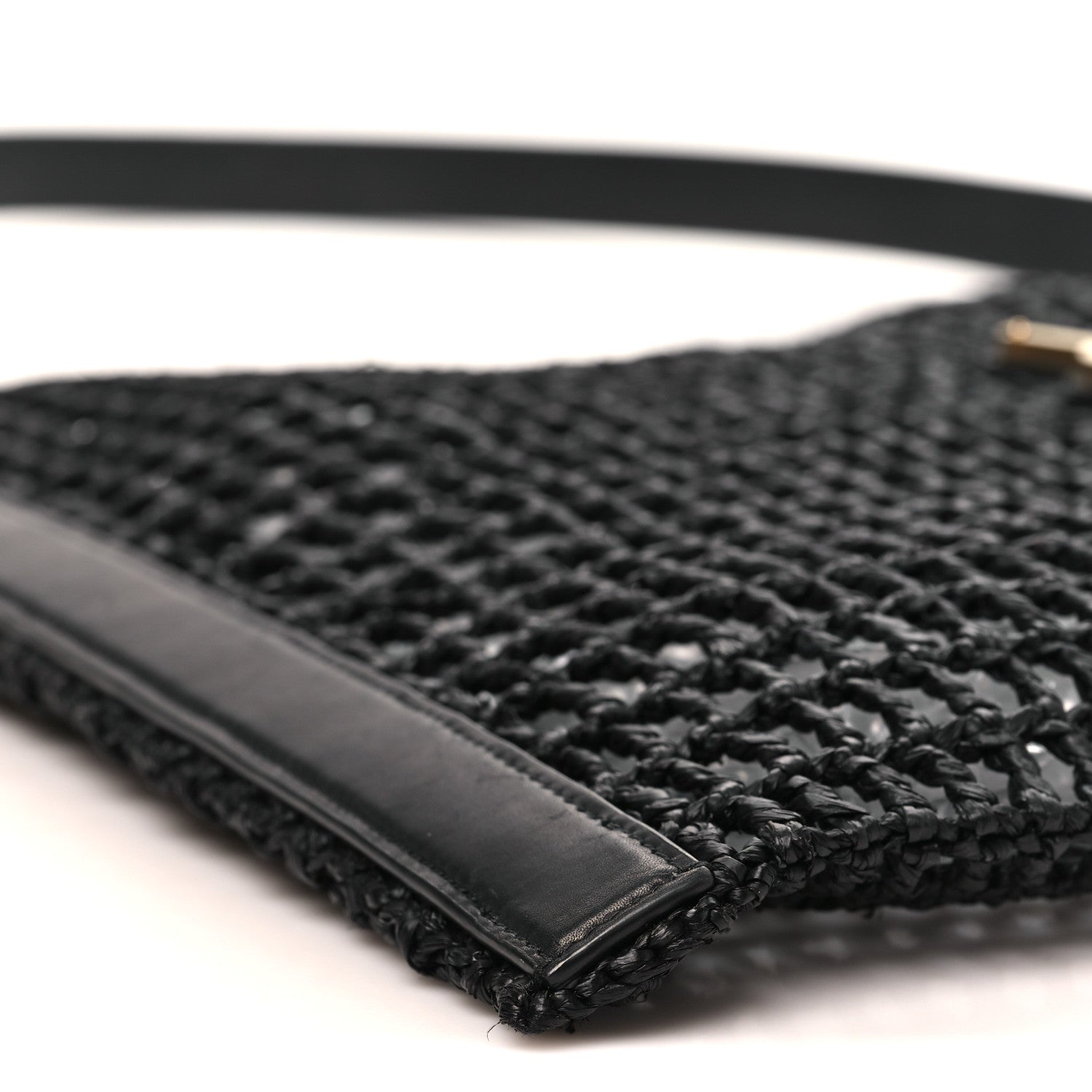 Raffia Calfskin Oxalis Shoulder Bag Black