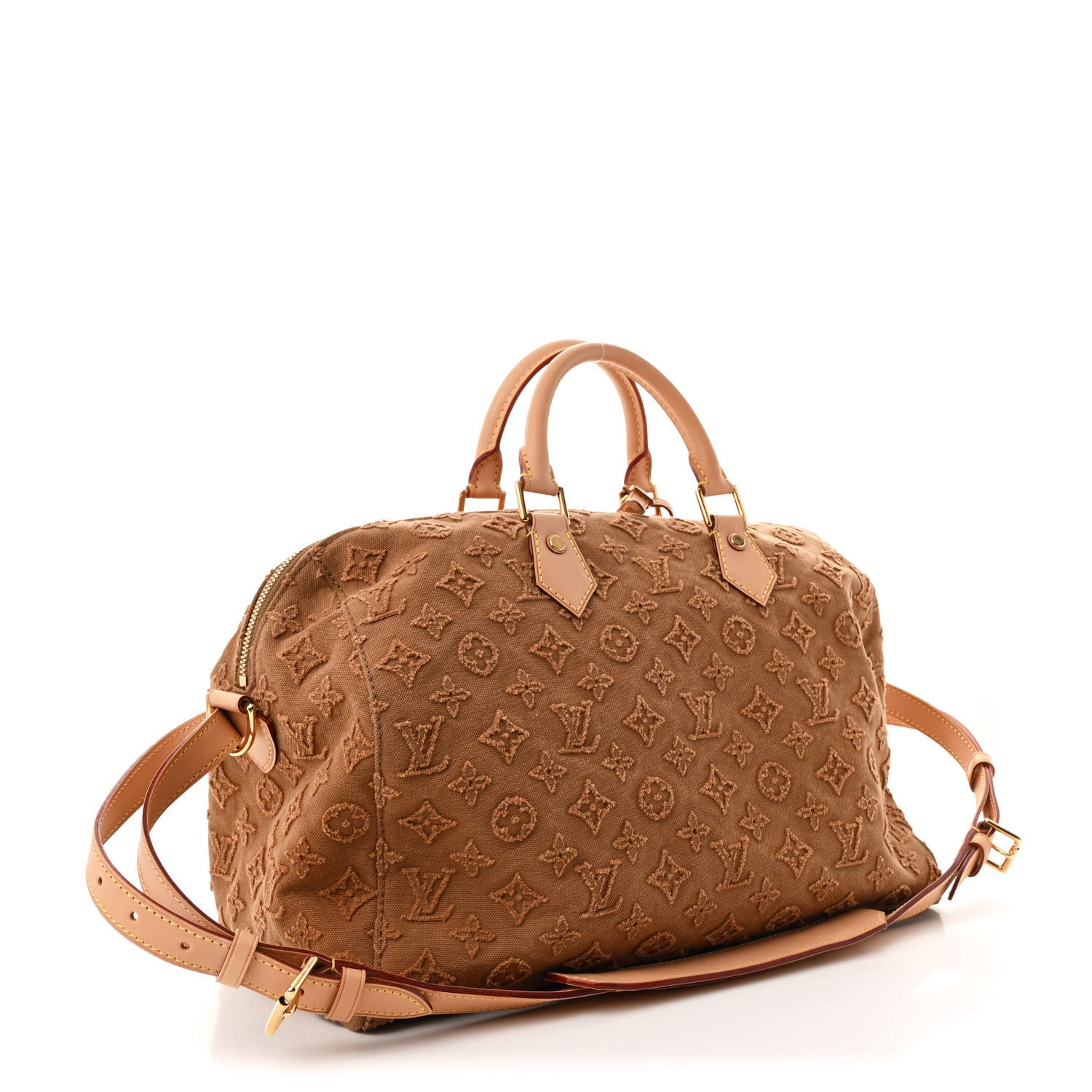 Denim Monogram Stone Speedy Bandouliere 35 Caramel