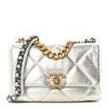Metallic Lambskin Quilted Medium Chanel 19 Flap Silver