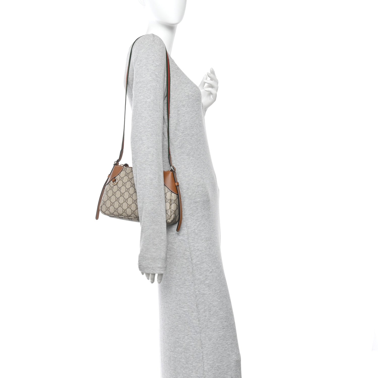 GG Supreme Monogram Textured Calfskin Small Emblem Shoulder Bag Beige Dark Brown