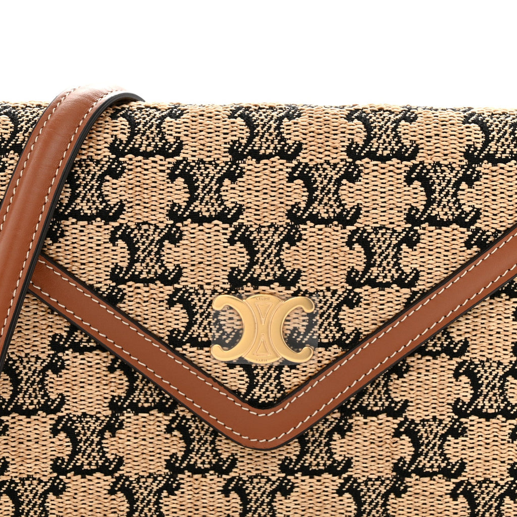 Raffia Jacquard Calfskin Triomphe Wallet on Chain Natural Tan