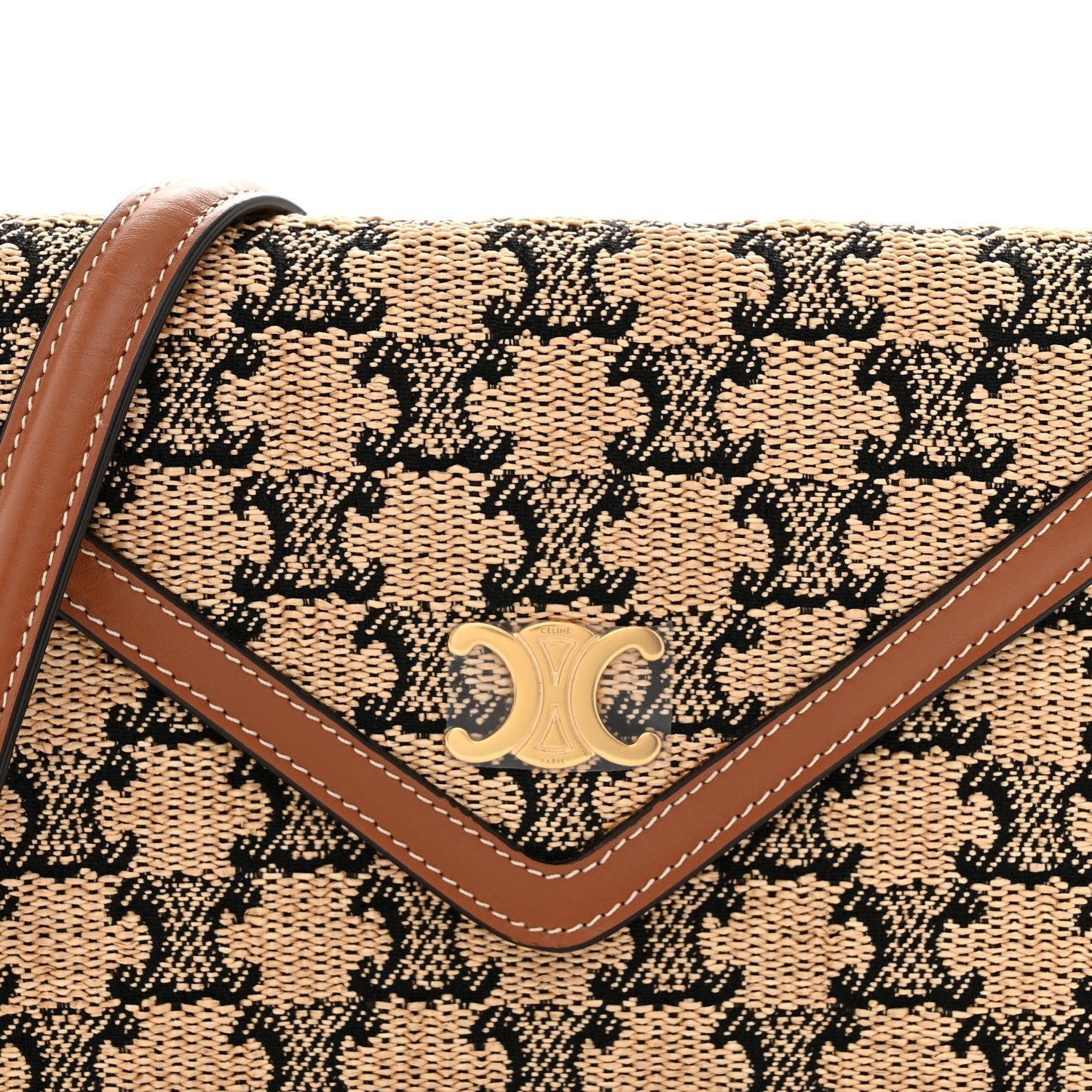 Raffia Jacquard Calfskin Triomphe Wallet on Chain Natural Tan