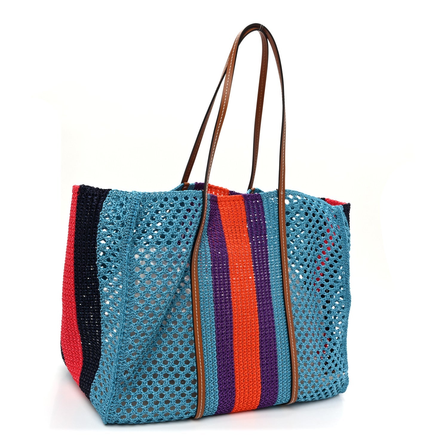 Raffia Web Woven Interlocking G Tote Blue Multicolor