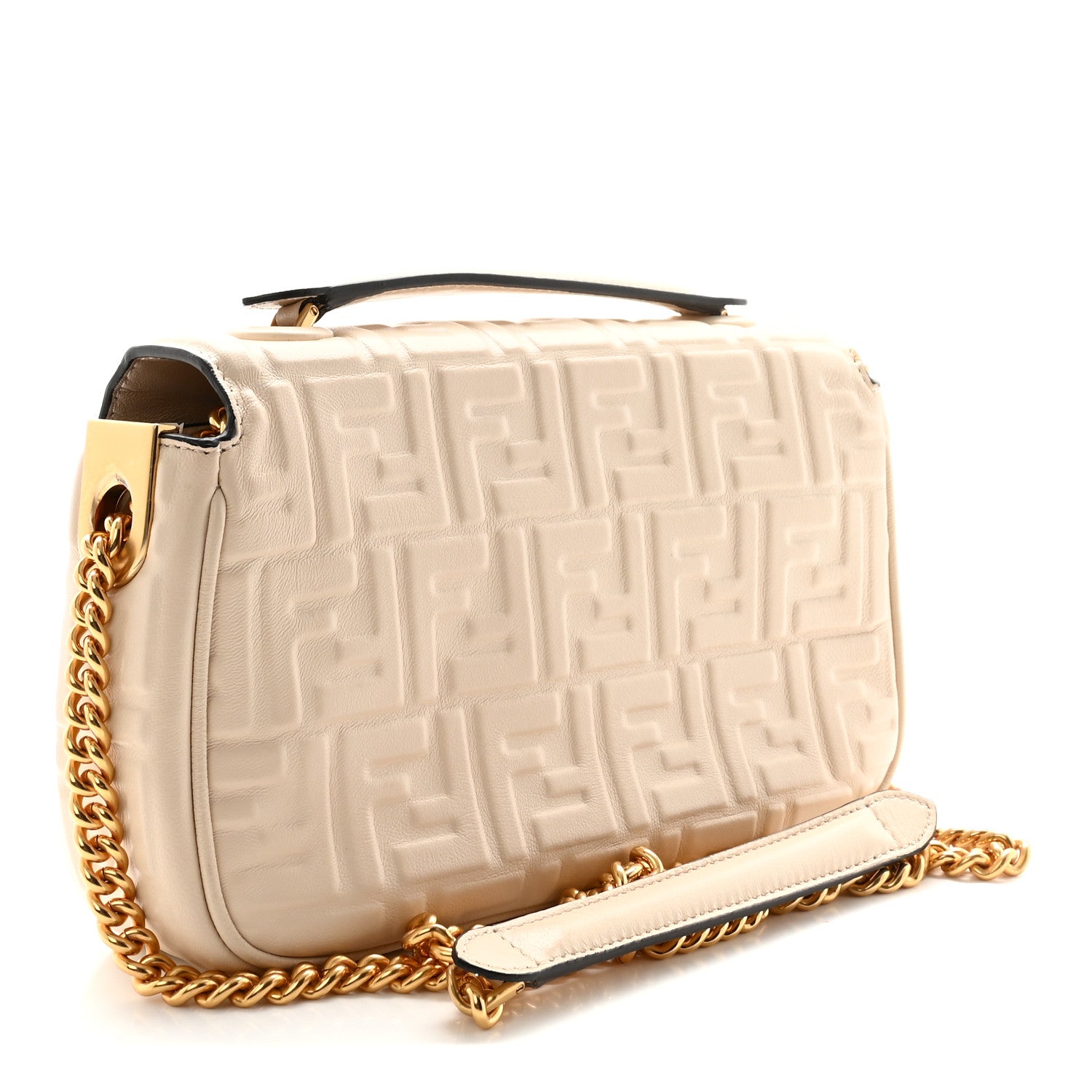Nappa Small FF Embossed Midi Chain Baguette Camelia