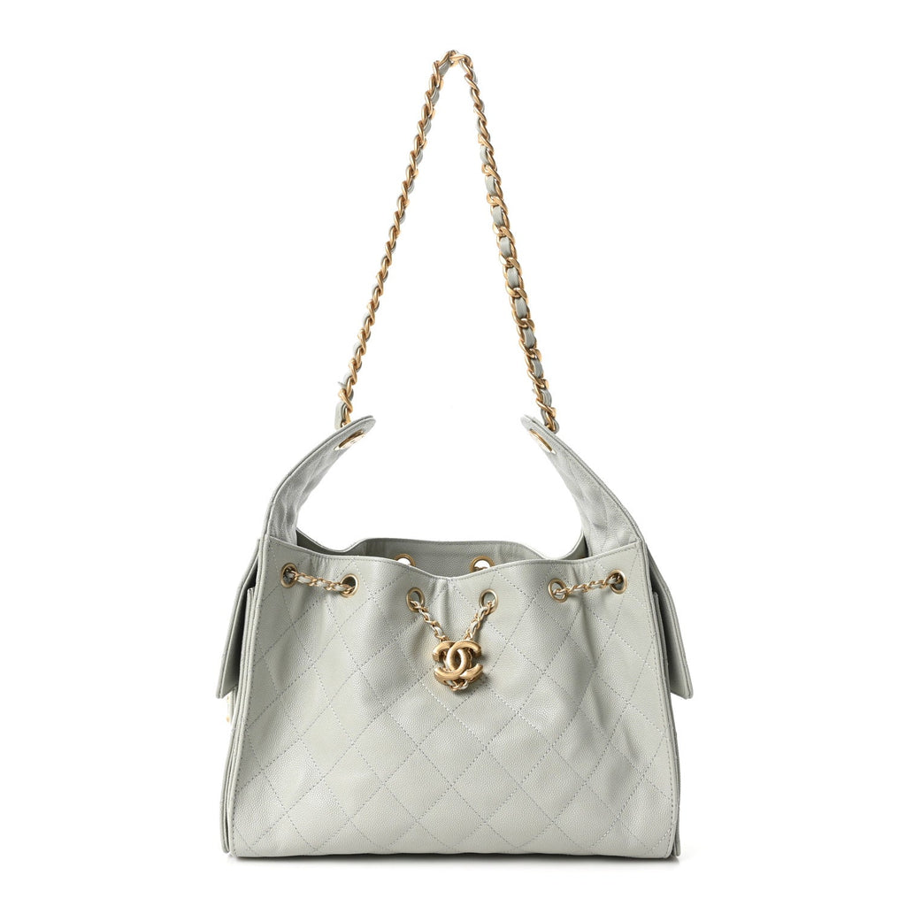 Caviar Quilted Small Chanel 25 Handbag Light Green