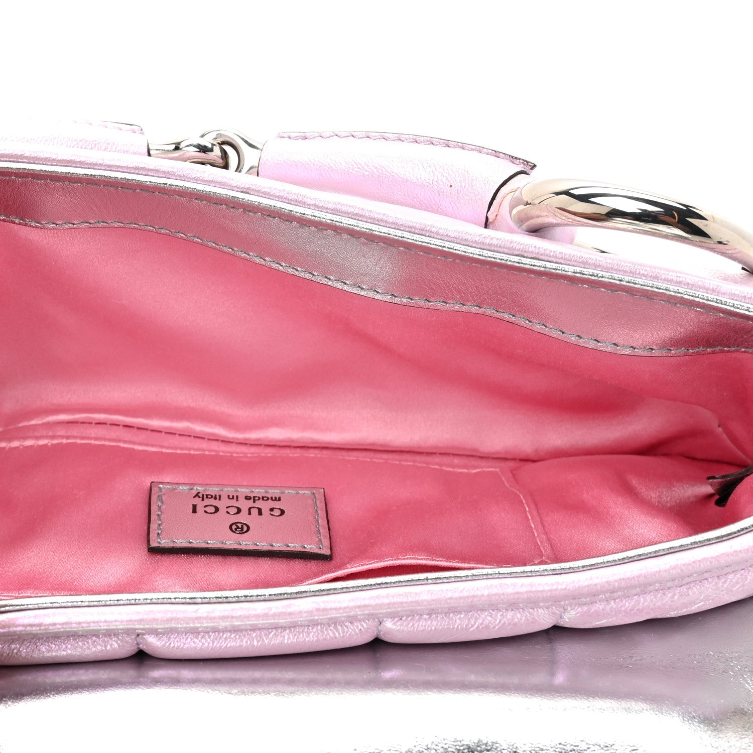 Iridescent Nappa Vertical Matelasse Small Maxi Horsebit Chain Shoulder Bag Escape Pink