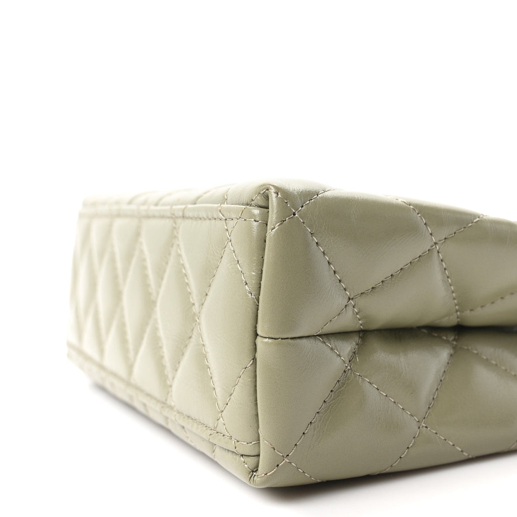 Shiny Aged Calfskin Quilted Nano Kelly Shopper Khaki