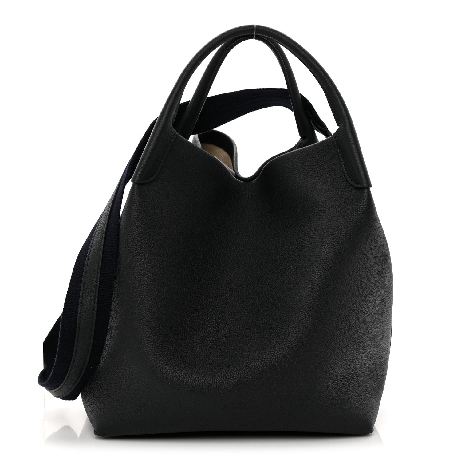 Grained Calfskin Large Bale Bag Navy Blue
