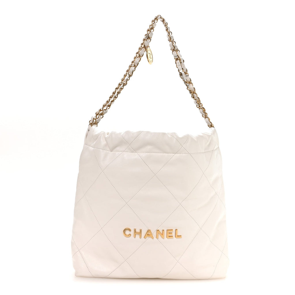 Shiny Calfskin Quilted Small Chanel 22 White