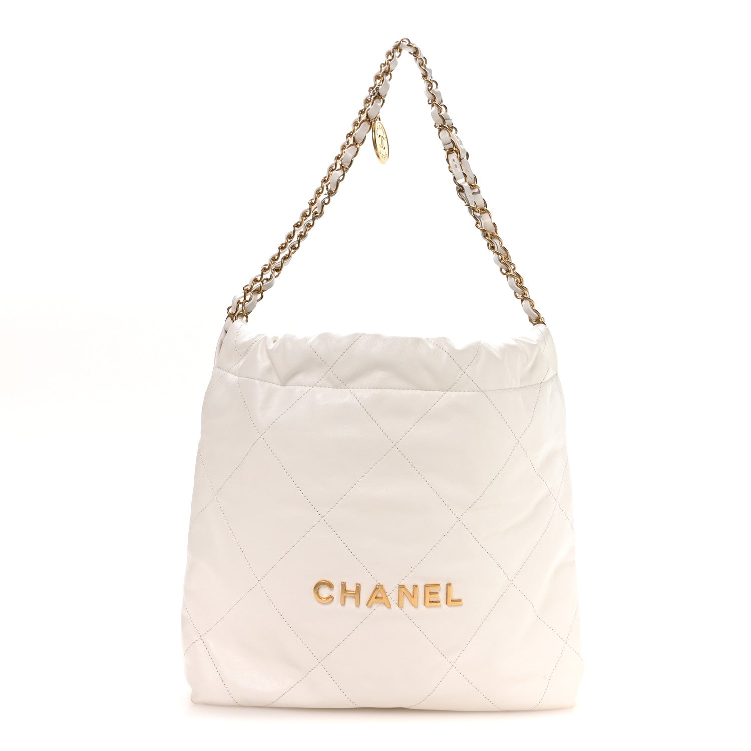 Shiny Calfskin Quilted Small Chanel 22 White