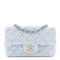 Tweed Quilted Mini Rectangular Flap Blue White Silver