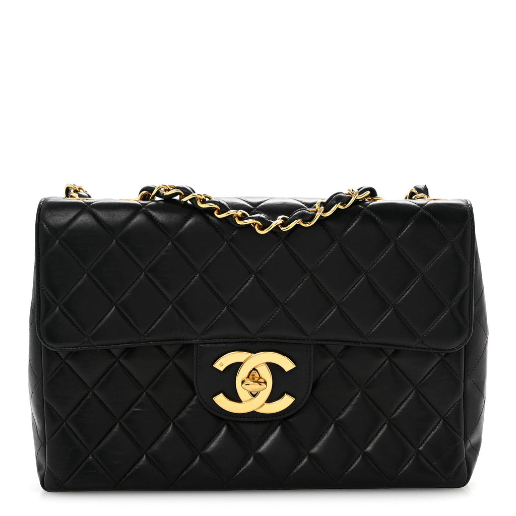 Lambskin Quilted XL Jumbo Single Flap Black